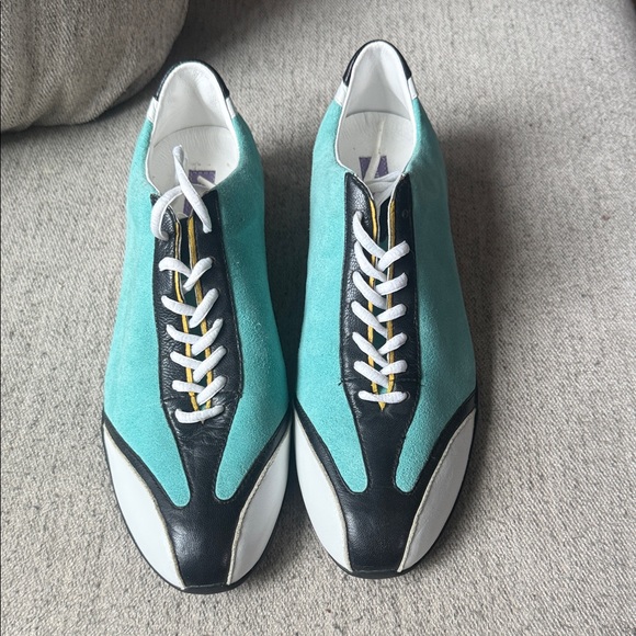 NWOT VINTAGE -Emilio Pucci Turquoise, Black and White Suede Low-Profile Sneakers - Picture 3 of 7